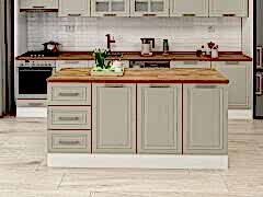 Alvinka 180 Cm Mbr_C Ada Mutfak Dolabı Beyaz Kumtaşı Suntalam