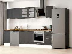 Alvinka 280X210 Cm Klasik Mebran Mutfak Dolabı M-E80S40S40-3 Mebran | Antrasit - Mdf