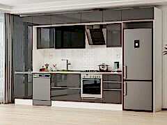 Alvinka 400X240 Cm High Gloss Mutfak Dolabı Mbb-E90B60S50-3 High Gloss | Antrasit - Suntalam