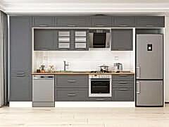 Alvinka 410X240 Cm Klasik Mebran Mutfak Dolabı Mbb-E90B60S60-3 Mebran | Antrasit - Mdf