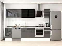 Alvinka 295X210 Cm High Gloss Mutfak Dolabı M-E90S45S40-3 High Gloss | Antrasit - Suntalam